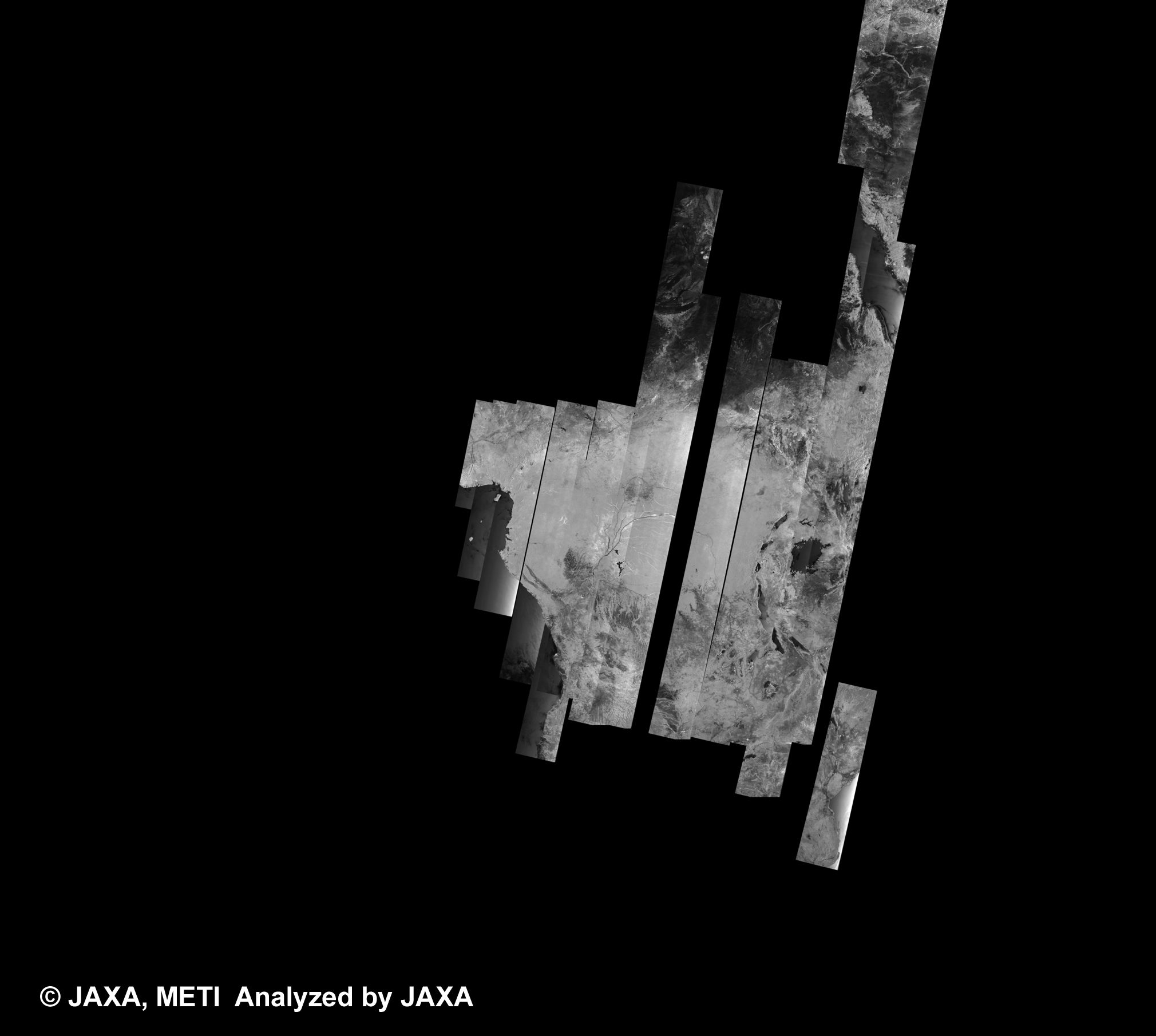 Fig. 2: PALSAR 500m Browse Mosaic(WB1/HH Descending) of AFRICA for cycle38 (Sep. 15, 2010 ~ Oct. 30, 2010).