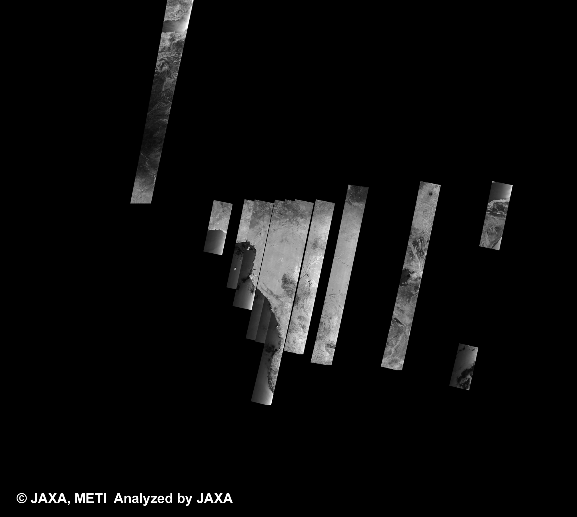 Fig. 3: PALSAR 500m Browse Mosaic(WB1/HH Descending) of AFRICA for cycle39 (Oct. 31, 2010 ~ Dec. 15, 2010).