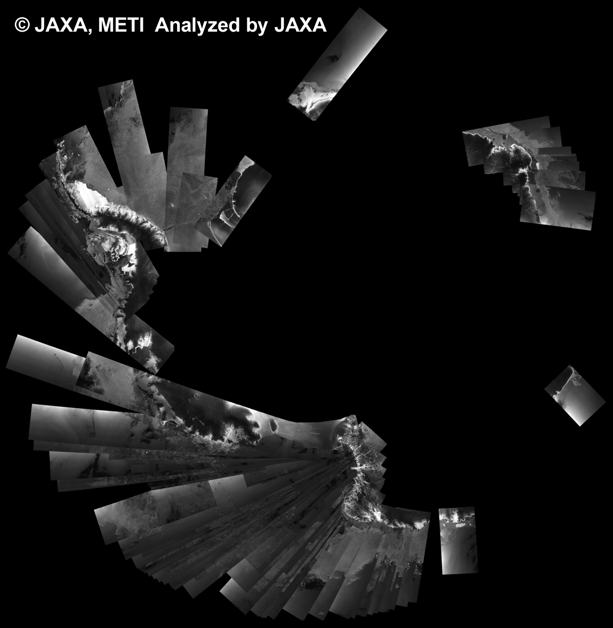 Fig. 3: PALSAR 500m Browse Mosaic (WB1/HH Descending) of ANTARCTICA for cycle40 (Dec. 16, 2010 ~ Jan. 30, 2011).