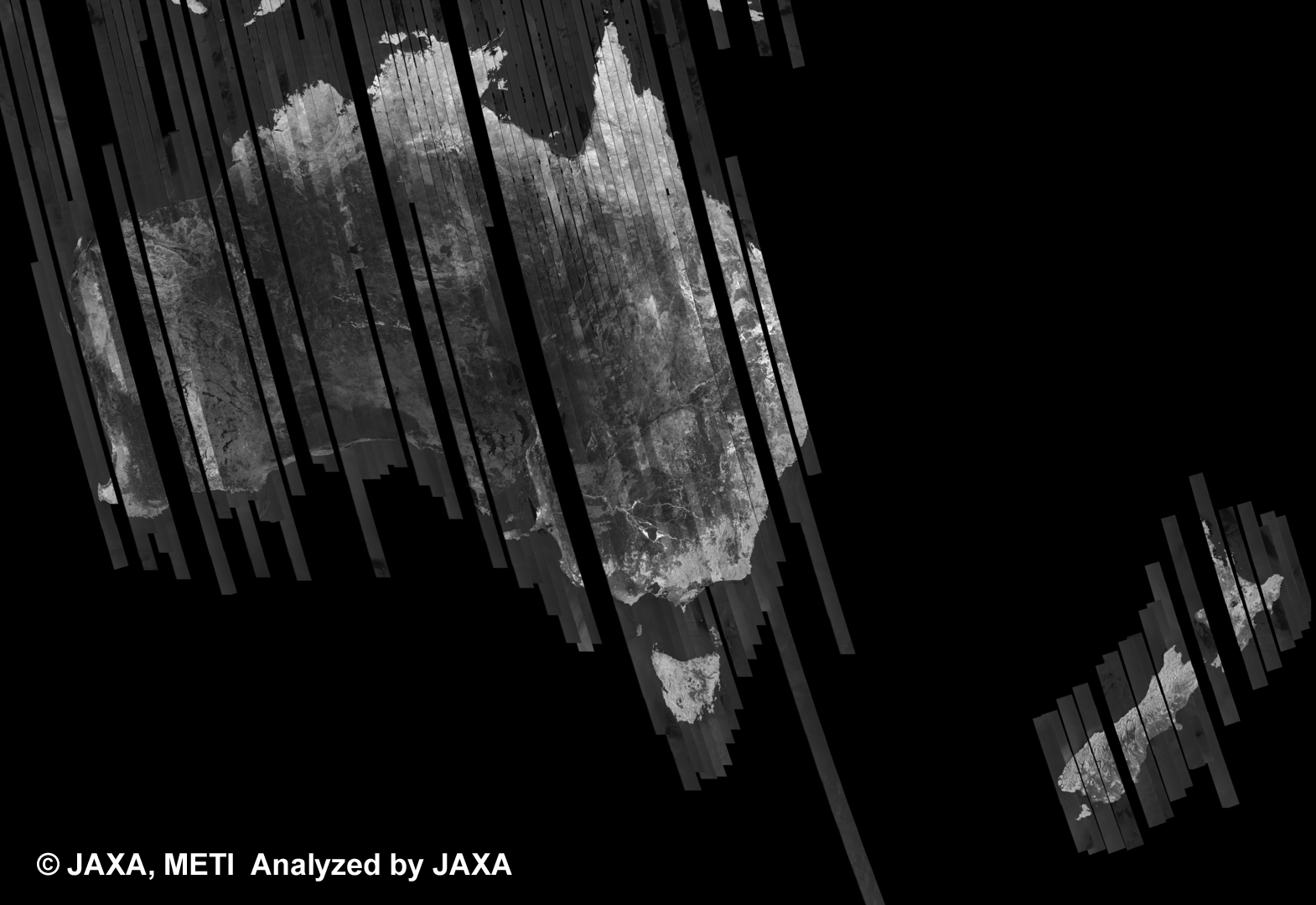 Fig. 7: PALSAR 500m Browse Mosaic (FBS/HH Ascending) of AUSTRALIA for cycle40 (Dec. 16, 2010 ~ Jan. 30, 2011).