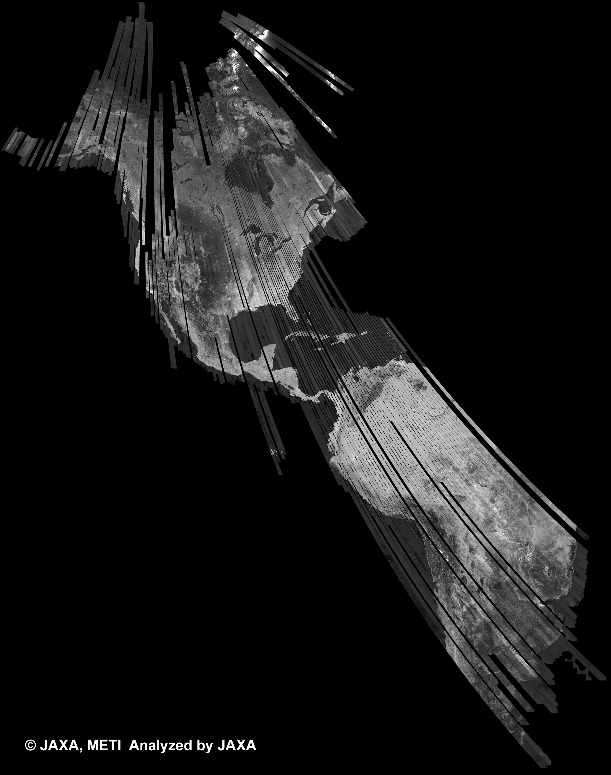 Fig. 16: PALSAR 500m Browse Mosaic (FBS/HH Ascending) of North_America for cycle40 (Dec. 16, 2010 ~ Jan. 30, 2011).