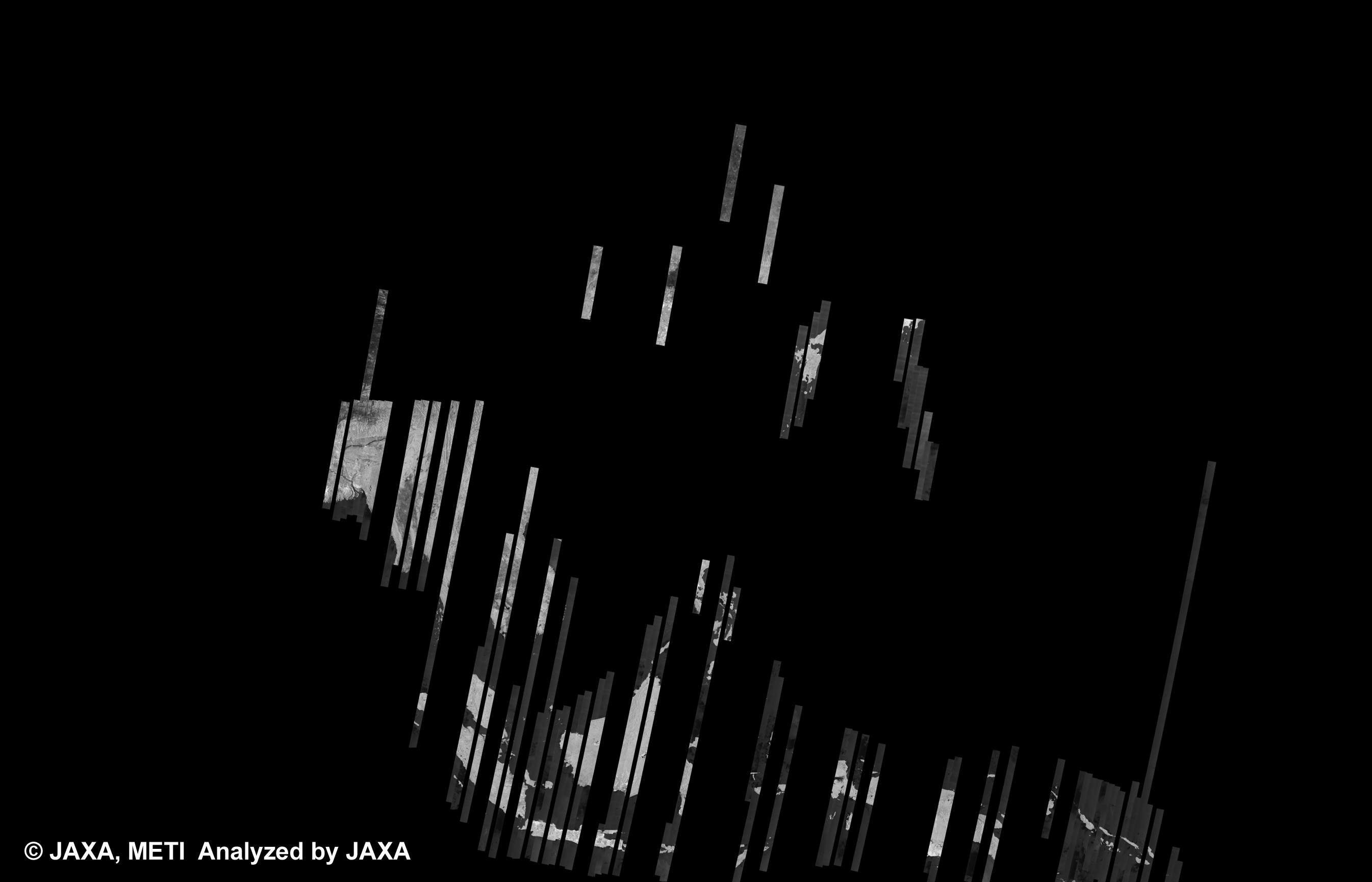 Fig. 4: PALSAR 500m Browse Mosaic (FBS/HH Descending) of ASIA for cycle41 (Jan. 31, 2011 ~ Mar. 17, 2011)