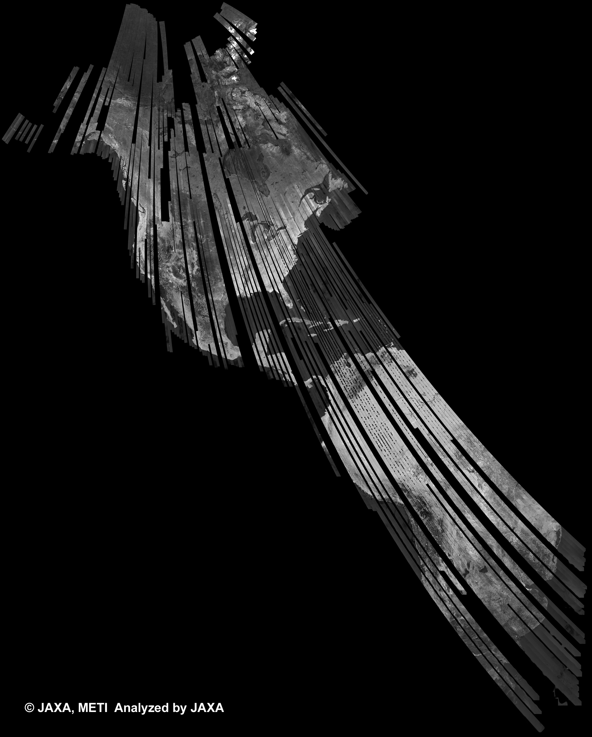 Fig. 9: PALSAR 500m Browse Mosaic (FBS/HH Ascending) of NORTH AMERICA for cycle41 (Jan. 31, 2011 ~ Mar. 17, 2011)