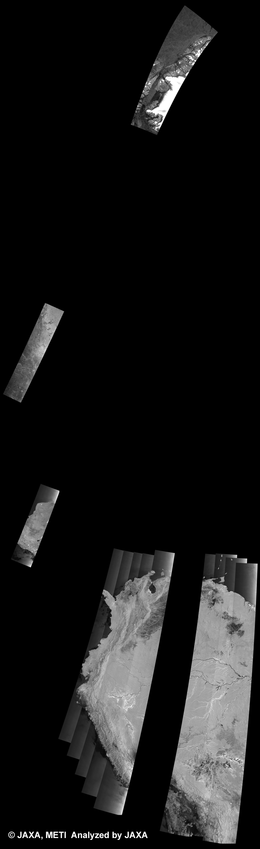 Fig. 7: PALSAR 500m Browse Mosaic (WB1/HH Descending) of North America for cycle42.