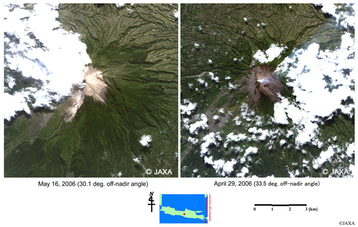 Fig 1: Mt. Merapi volcano, Indonesia observed by AVNIR-2