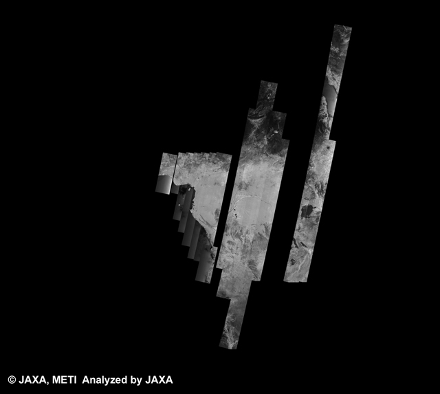 Fig. 2: PALSAR 500m Browse Mosaic(WB1/HH) of AFRICA for cycle35 (Apr. 30, 2010 ~ Jun. 14, 2010).