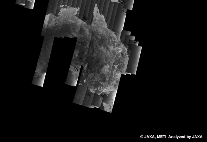 Fig. 9: PALSAR 500m Browse Mosaic (WB1/HH) of AUSTRALIA for cycle35 (Apr. 30, 2010 ~ Jun. 14, 2010).