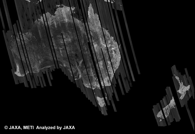 Fig. 8: PALSAR 500m Browse Mosaic (FBD/HH Ascending) of AUSTRALIA for cycle38 (Sep. 15, 2010 ~ Oct. 30, 2010).