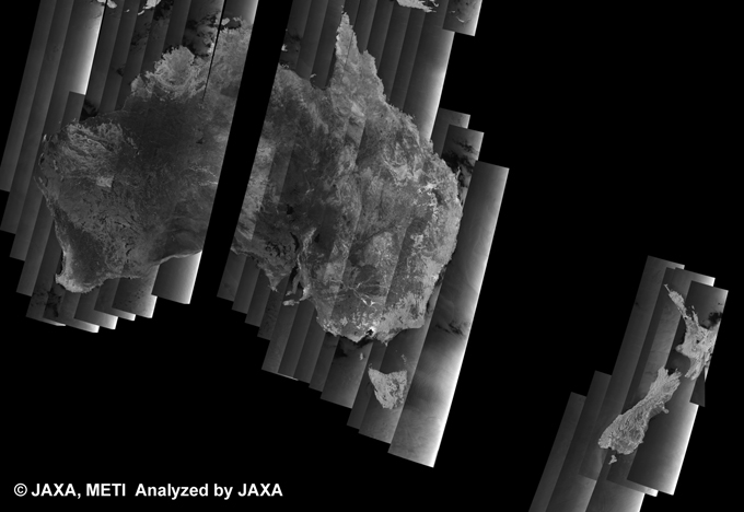 Fig. 9: PALSAR 500m Browse Mosaic (WB1/HH Descending) of AUSTRALIA for cycle38 (Sep. 15, 2010 ~ Oct. 30, 2010).