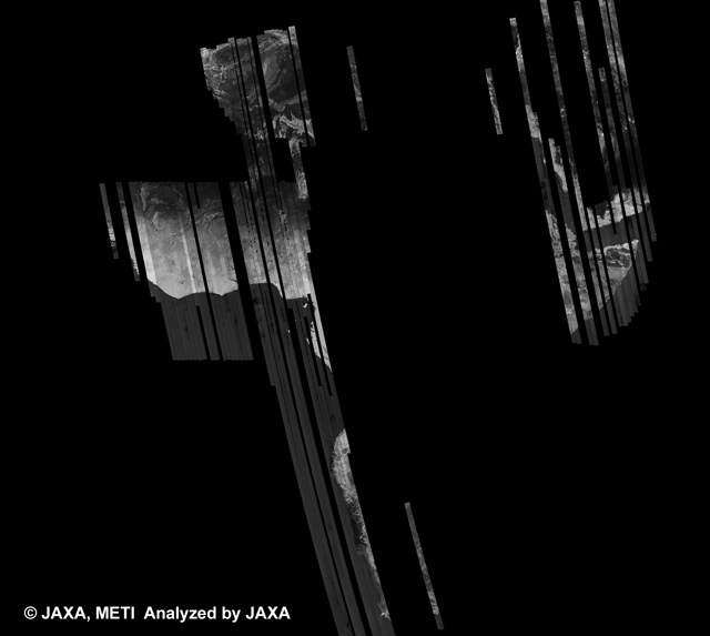 Fig. 1: PALSAR 500m Browse Mosaic (FBD/HH Ascending) of AFRICA for cycle39 (Oct. 31, 2010 ~ Dec. 15, 2010).