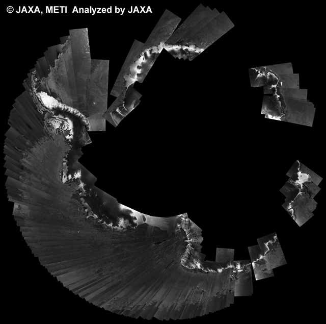 Fig. 5: PALSAR 500m Browse Mosaic (WB1/HH Descending) of ANTARCTICA for cycle39 (Oct. 31, 2010 ~ Dec. 15, 2010).
