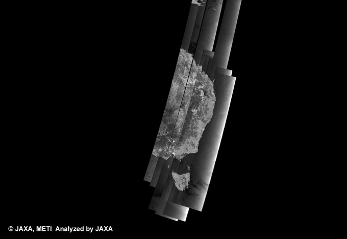 Fig. 13: PALSAR 500m Browse Mosaic (WB1/HH Descending) of AUSTRALIA for cycle39 (Oct. 31, 2010 ~ Dec. 15, 2010).