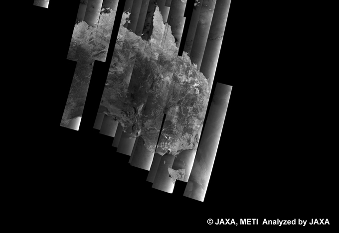 Fig. 8: PALSAR 500m Browse Mosaic (WB1/HH Descending) of AUSTRALIA for cycle40 (Dec. 16, 2010 ~ Jan. 30, 2011).