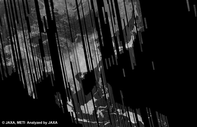 Fig. 3: PALSAR 500m Browse Mosaic (FBS/HH Ascending) of ASIA for cycle41 (Jan. 31, 2011 ~ Mar. 17, 2011).