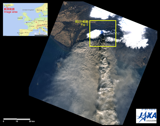 Fig. 1: AVNIR-2 image with +12 degree pointing angle acquired on 13:10 of April 17, 2010 (UTC).