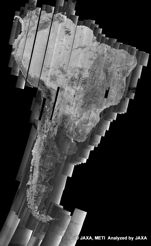 Fig. 1: PALSAR 500m Browse Mosaic (South America) for cycle 21 (July 25 ~ Sept 8, 2008)