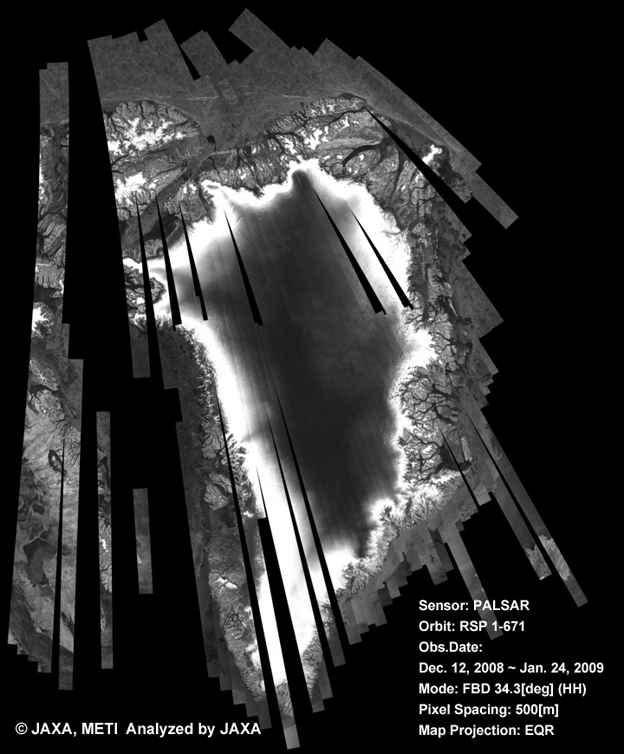 Fig. 3: The 500m Browse Mosaic of Greenland for cycle24 (December 12, 2008` January 24, 2009).