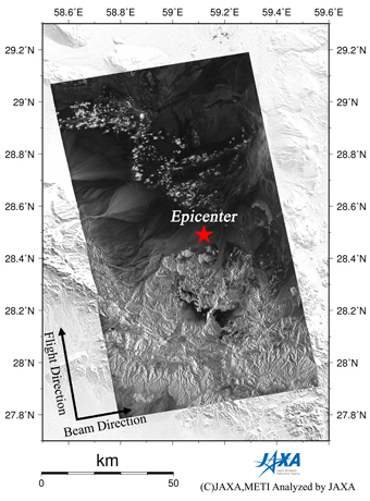 Figure 2 right is a PALSAR amplitude image observed after the earthquake (2010/12/31).