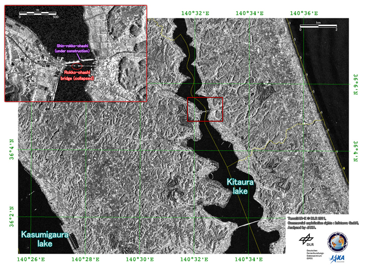 Fig. 5: TerraSAR-X post-disaster image around Namegata city, Ibaraki prefecture (2011/03/12).