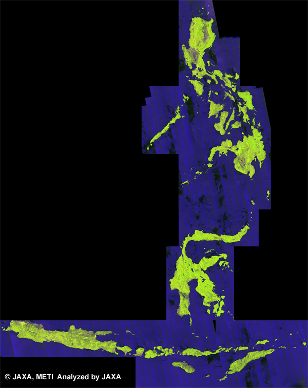Fig. 1: The color Mosaic (50m Orthorectified Mosaic) of JAWA, Sulawesi and Philippines for 2009(Jun. 12, 2009 ~ Sep. 19, 2009).