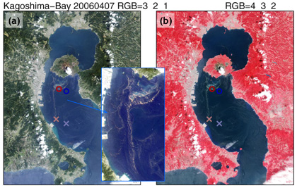 Kagoshima Bay on April 7, 2006 observed by AVNIR-2.