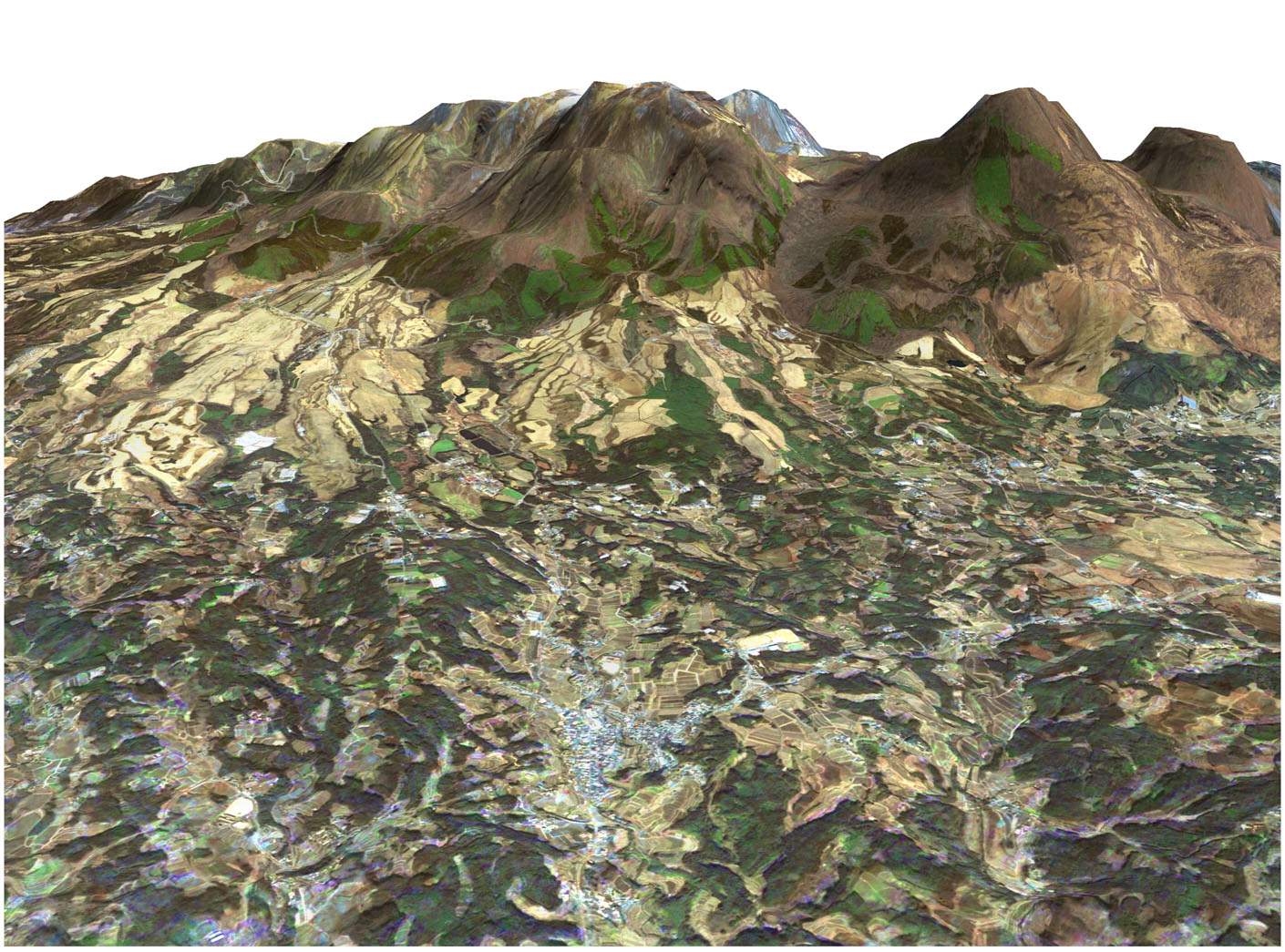 Kujyu mountain range, Ooita Pref.,Japan observed by ALOS. (Enlarged Image)