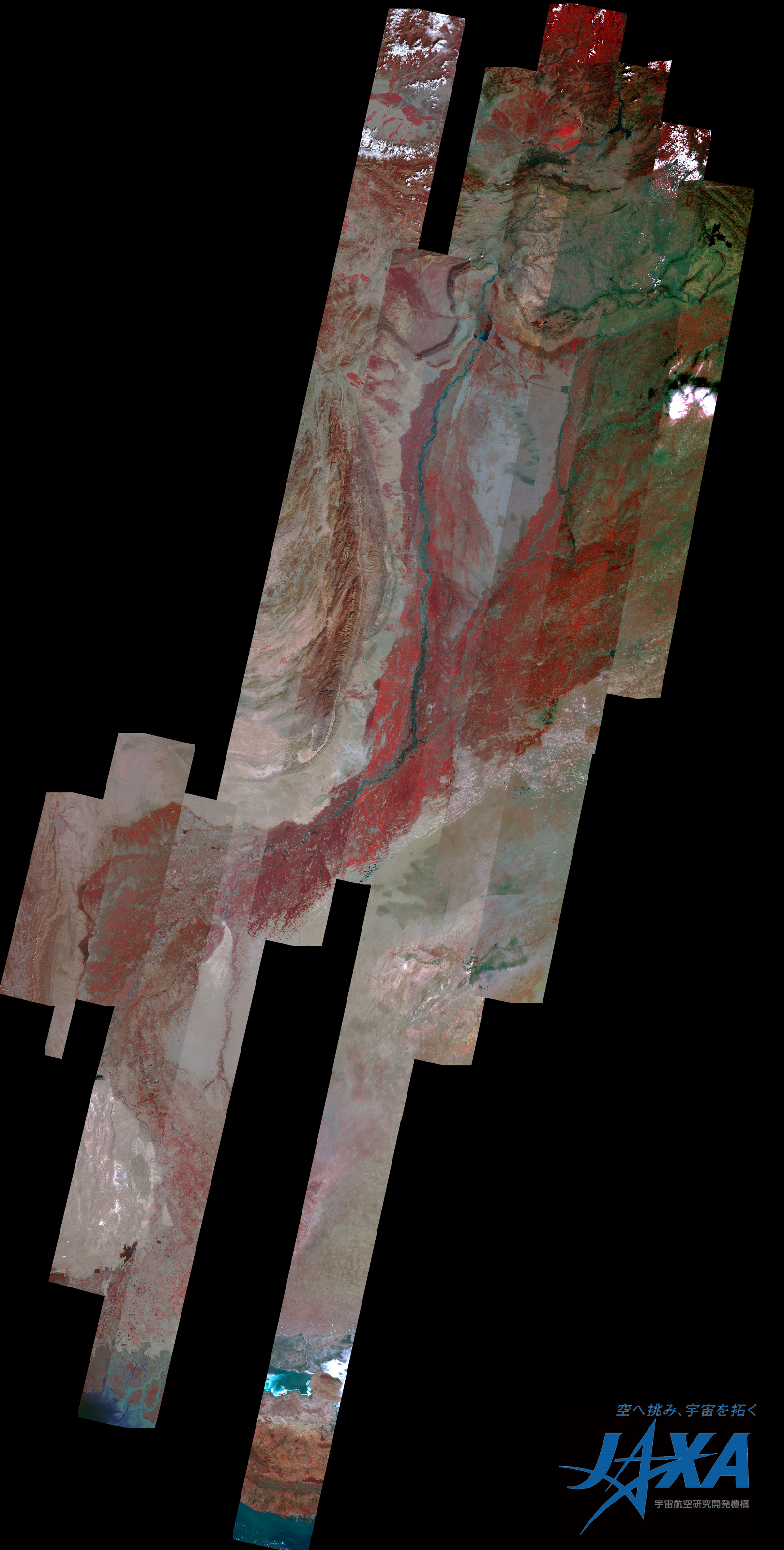 Fig.2 (before the disaster): Observation Results of ALOS/AVNIR-2, enlarged image of before the disaster and flooded area along the Indas river basin.
