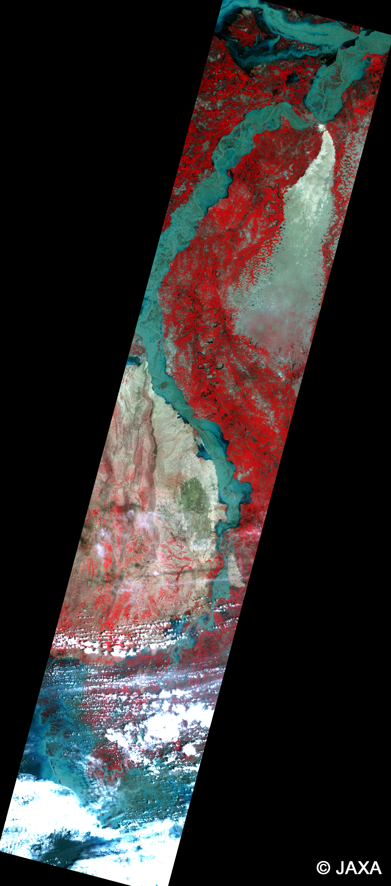 Fig.1(False color): AVNIR-2 image with 31.2 degree pointing angle acquired at 15:29 on August 23, 2010 (JST).