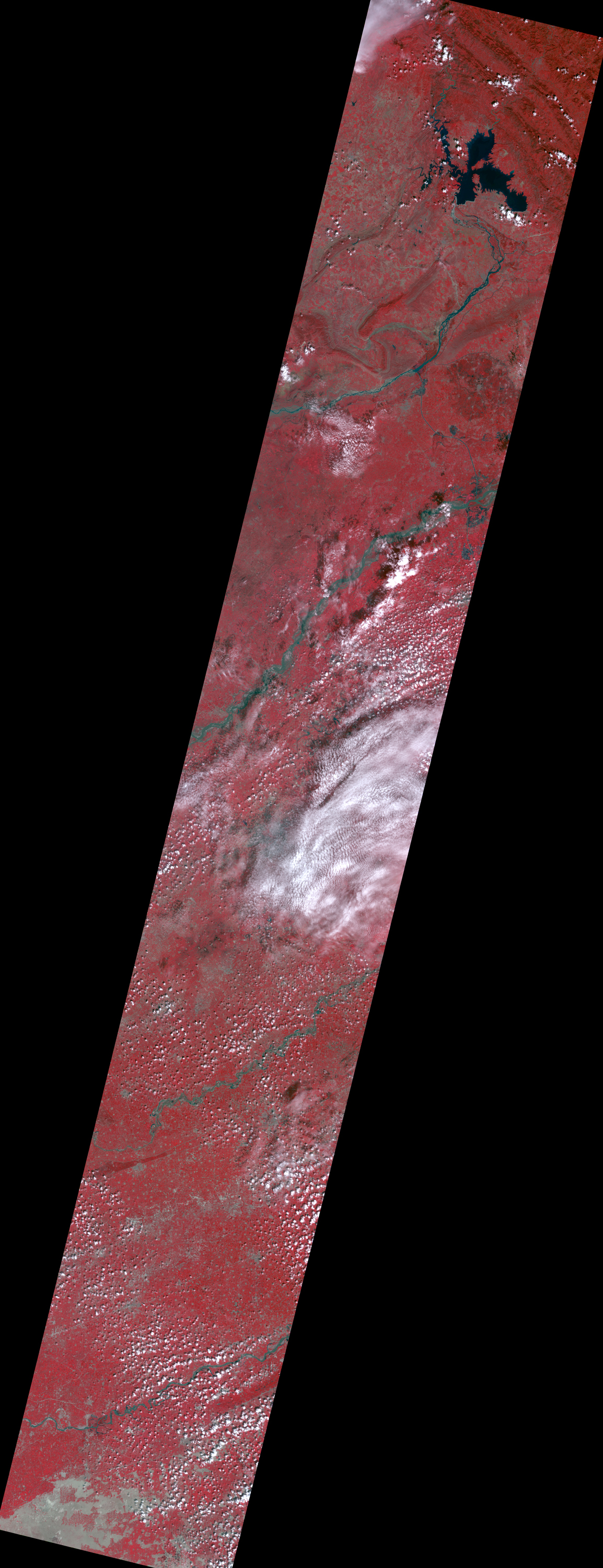 Fig.1(false color): AVNIR-2 image with 0.0 degree pointing angle acquired 14:56 (JST) or 5:56 (UTC) on September 13, 2010 (JST).