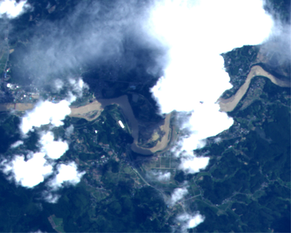 Kuzyu Town, Satsumasendai City in Kagoshima Pref., Japan observed by AVNIR-2 on Jul. 25, 2006.