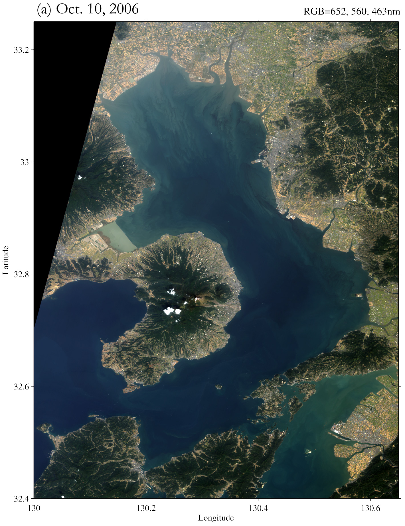 Fig.1: RGB images of the Ariake Sea on Oct. 10 in 2006 by AVNIR-2