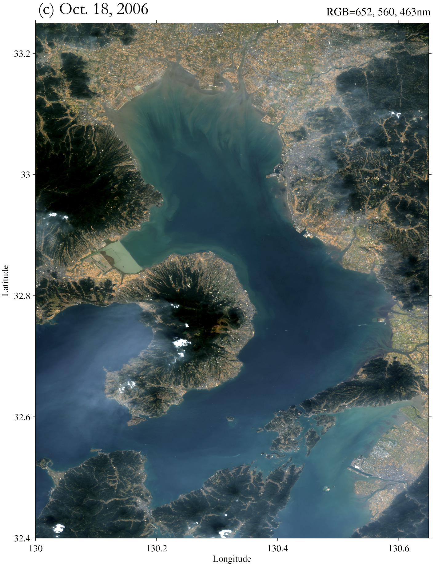 Fig.1: RGB images of the Ariake Sea on Oct. 18 in 2006 by AVNIR-2