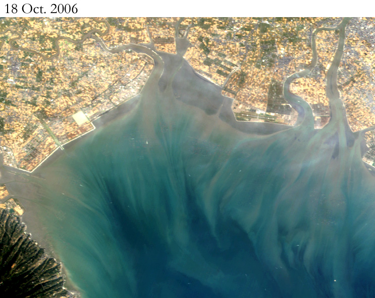 Fig.5: RGB images of the northern Ariake Sea on Oct. 18, 2006 by AVNIR-2 (true color image)