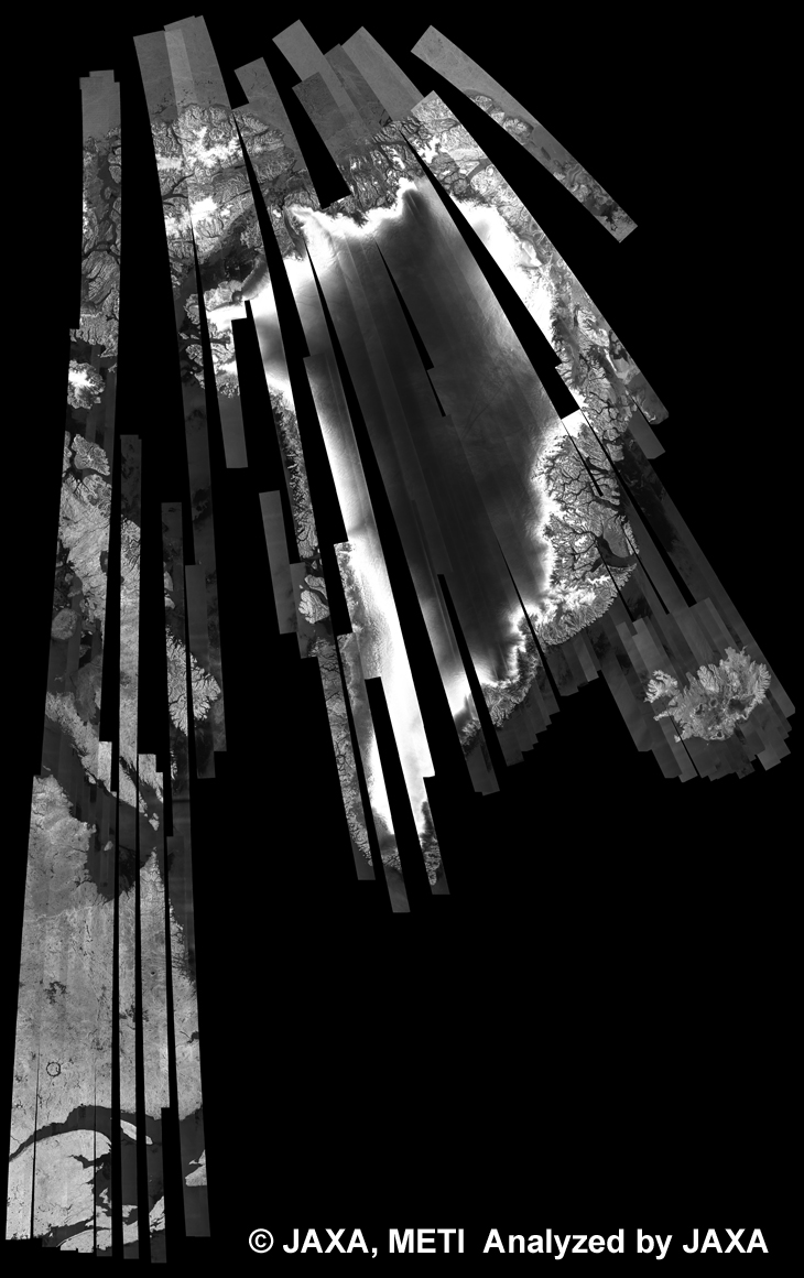 Fig. 2: PALSAR 500m Browse Mosaic of Greenland for cycle29 (Jul. 28, 2009~Sep. 11, 2009).