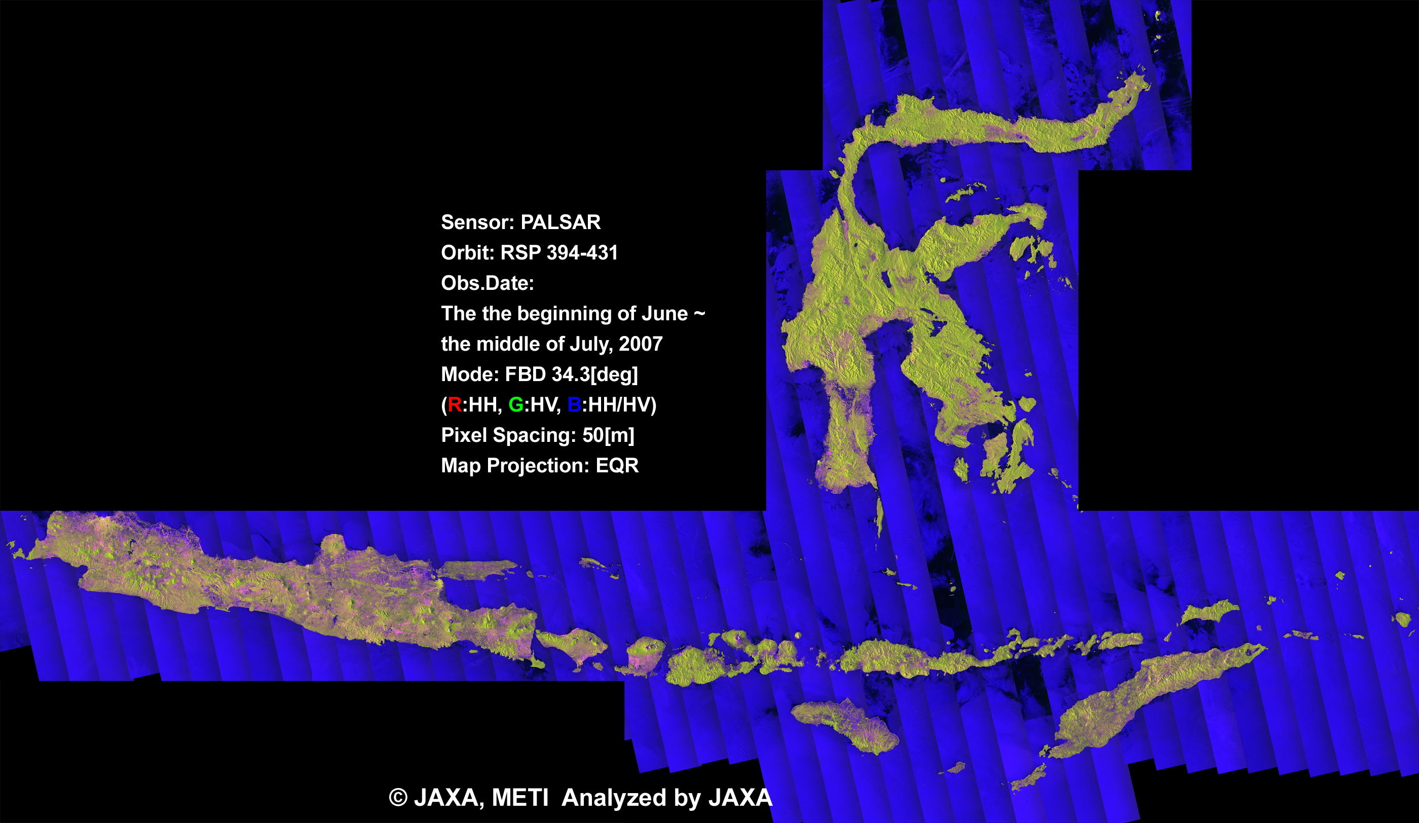 Fig. 1: The color Mosaic (50m Orthorectified Mosaic) of Jawa and Sulawesi for 2007.