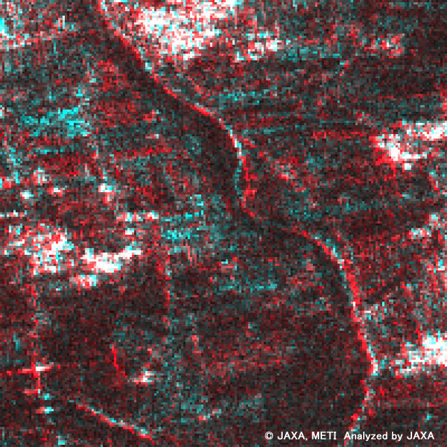 Image(C) of heavy rain area in Mardan, Pakistan observed by PALSAR on Aug. 15, 2006.