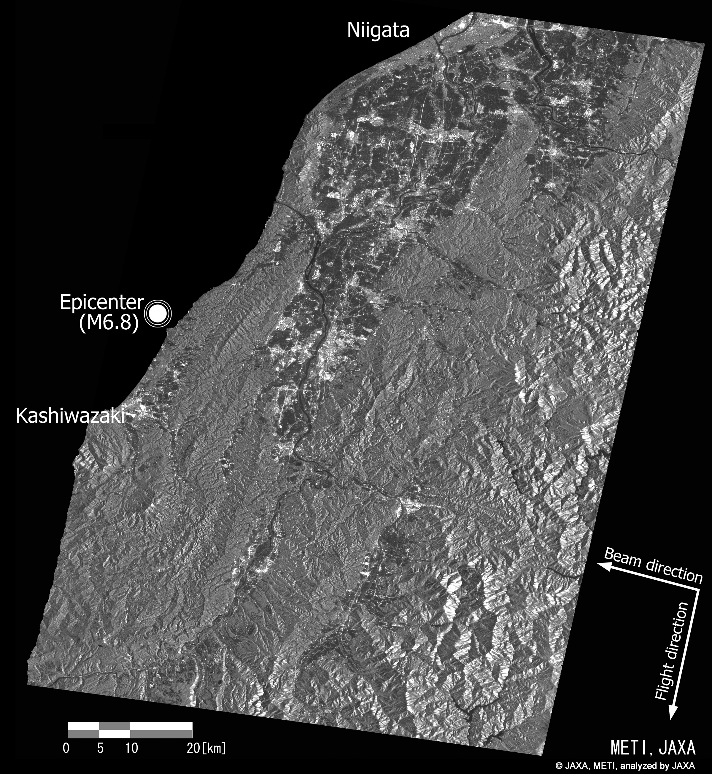 Image of Chuetsu Region, Nigata, Observed by the PALSAR on July 19, 2007