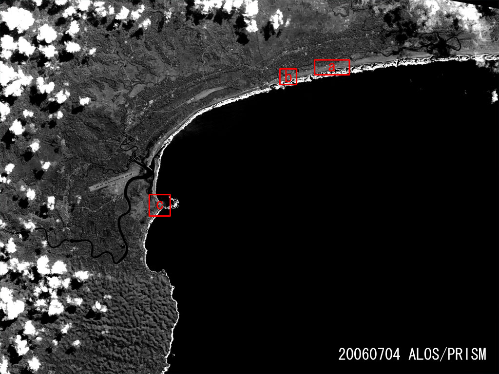 Tsunami Stricken Area in South of Java, Indonesia observed by PRISM on Jul. 04, 2006.