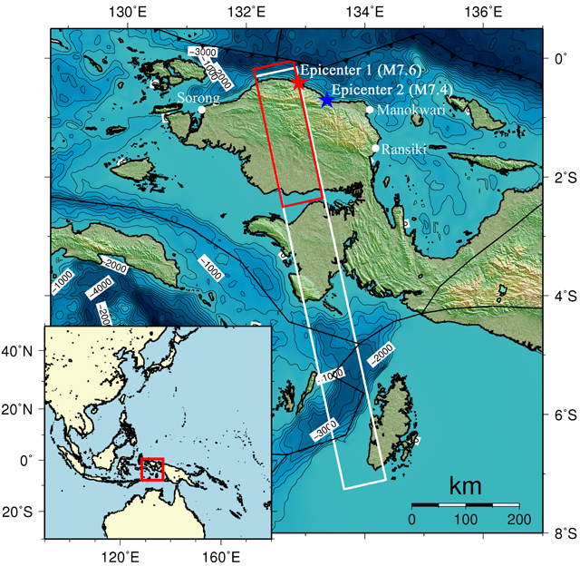 Fig.3: Overall view of the observation area (We refer to ETOPO2, SRTM3, and PB2002).