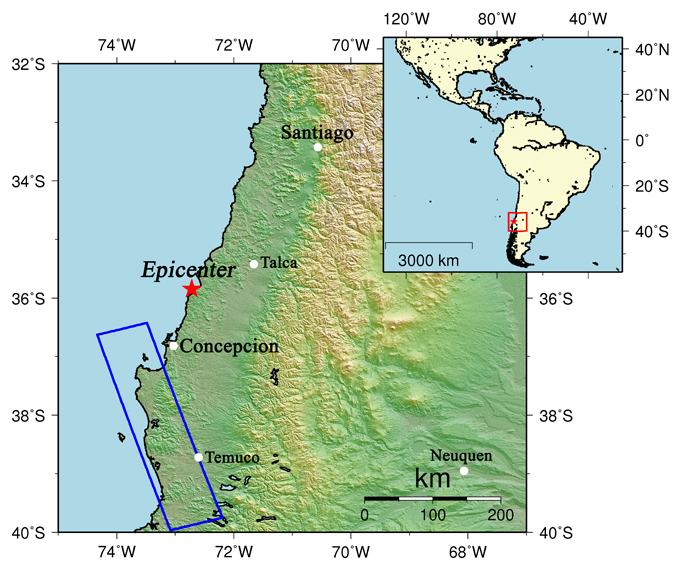 Fig. 1: An overall view of the observation area (We refer to SRTM3 as terrain data.)