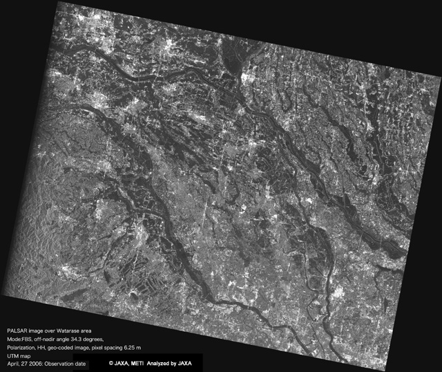 Watarase area, Japan acquired by PALSAR (FBS, 34.3deg.) on Apr. 27, 2006.