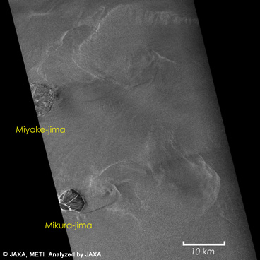 PALSAR image observed with the polarimetric mode on June 12, 2006, around Miyake-jima of the Izu Island chain.