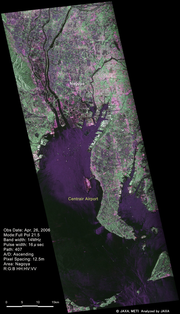 Around Nagoya, Japan image observed by PALSAR (Polarimetric) on Apr. 26, 2006.