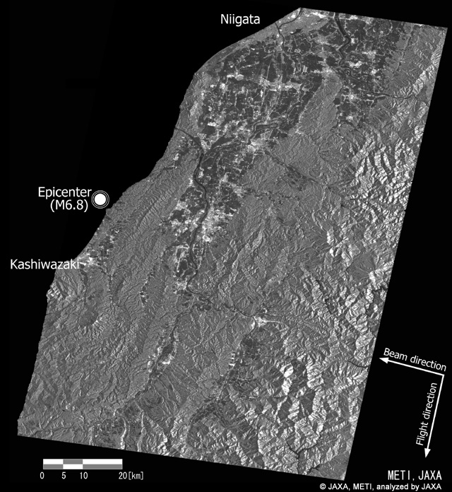 Figure 2: Image of Chuetsu Region, Nigata, Observed by the PALSAR on July 19, 2007