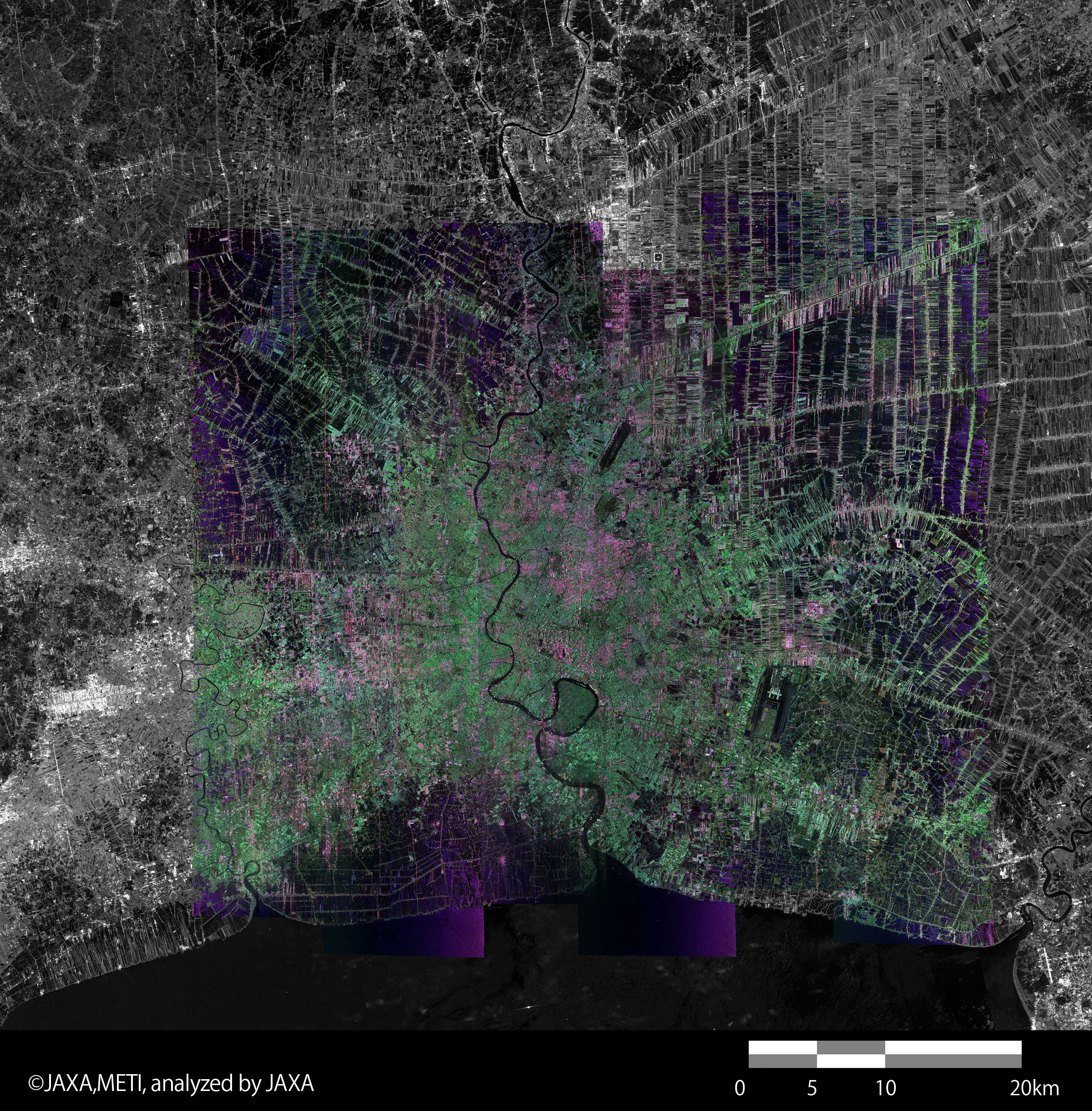 Fig. 4/left: The flood map (Pi-SAR image) by using November 7th to 9th data.