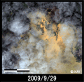 陸域観測技術衛星「だいち」(ALOS)搭載センサAVNIR-2で2009年9月29日に観測された台風16号「ケッツァーナ」により被災したフィリピンCaniogan付近の拡大図