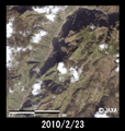 陸域観測技術衛星「だいち」(ALOS)搭載の高性能可視近赤外放射計2型(アブニール・ツー)により2010年2月23日午後9時06分頃(日本時間)に取得したマディラ島Serra de Agua付近の拡大画像