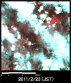 陸域観測技術衛星「だいち」搭載センサ、アブニール・ツーで観測されたニュージーランド南部クライストチャーチの大聖堂付近(約10km×10kmのエリア、地震後の2011年2月23日観測)