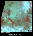 陸域観測技術衛星「だいち」搭載センサ、アブニール・ツーで観測されたパキスタン北部のShadan Lund付近の河川増水の様子(約18km×18kmのエリア、災害後2010年8月6日観測)