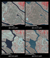 陸域観測技術衛星「だいち」搭載センサ、アブニール・ツーによる東日本大震災後の経過観測。上から千葉県香取市周辺、茨城県潮来市から神栖市周辺。